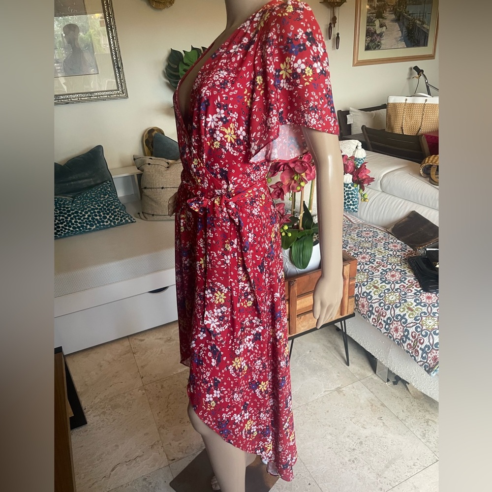 Floral Red Wrap Dress